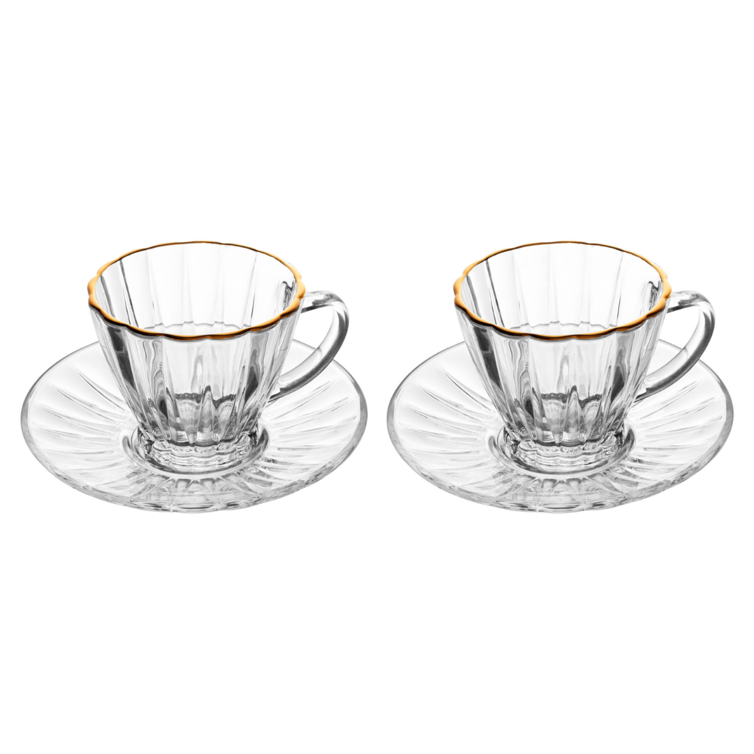 Jogo 2 Xícaras Café com Pires Radial Fio de Ouro 90ml