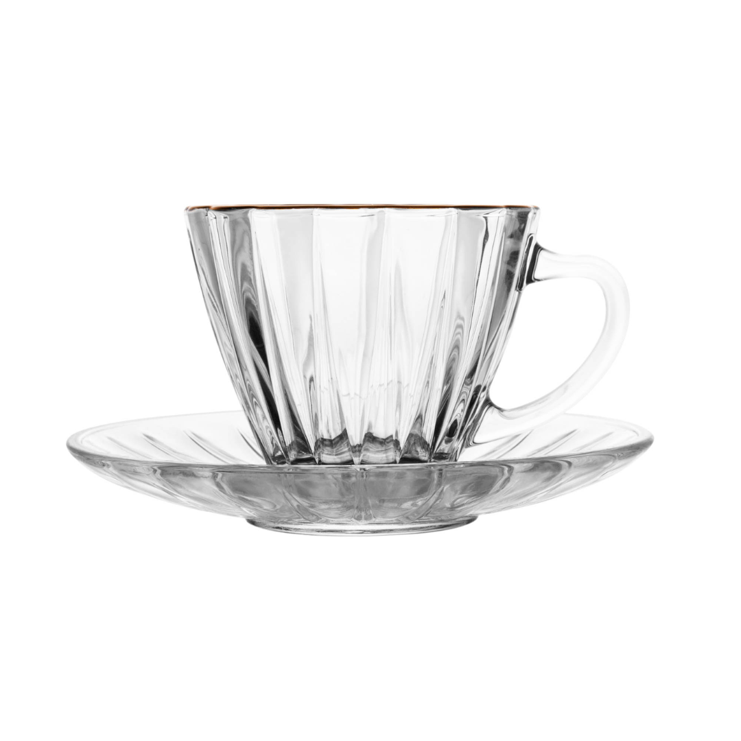 Jogo 2 Xícaras Café com Pires Radial Fio de Ouro 90ml