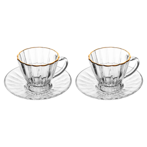 Jogo 2 Xícaras Café com Pires Radial Fio de Ouro 90ml