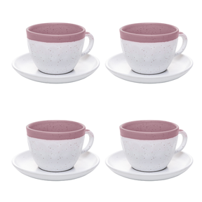 Jogo 4 Xícaras de Chá com Píres Cerâmica Ombre Rosa 210ml
