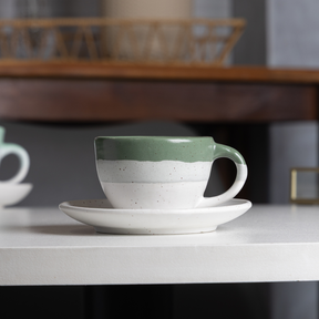 Jogo 4 Xícaras de Café com Píres Cerâmica Ombre Verde 85ml