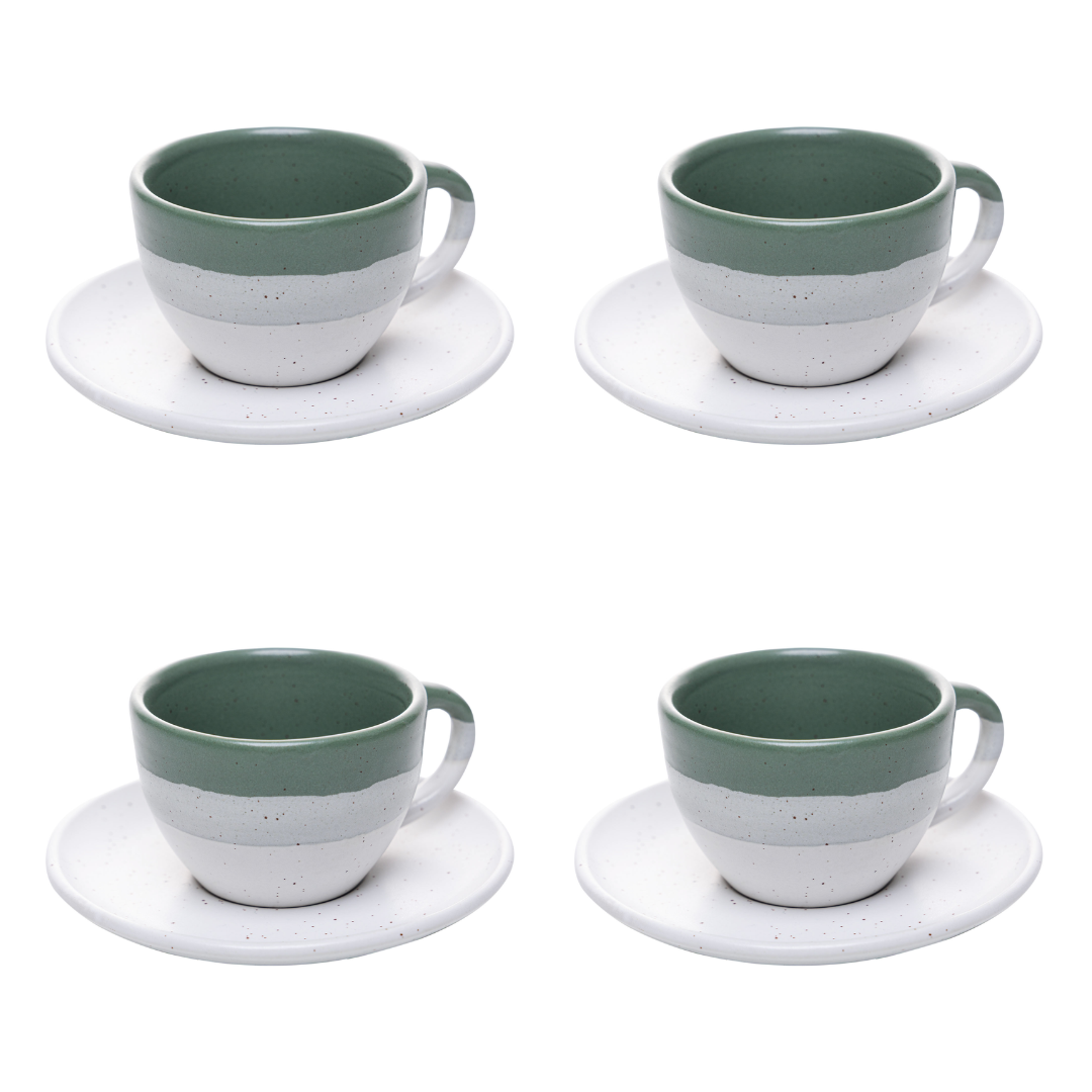 Jogo 4 Xícaras de Café com Píres Cerâmica Ombre Verde 85ml