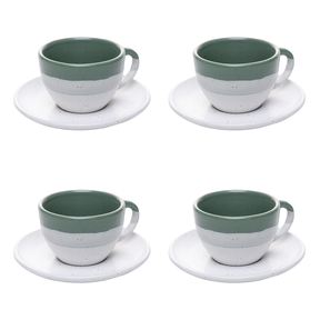 Jogo 4 Xícaras de Café com Píres Cerâmica Ombre Verde 85ml