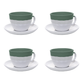 Jogo 4 Xícaras de Chá com Píres Cerâmica Ombre Verde 210ml