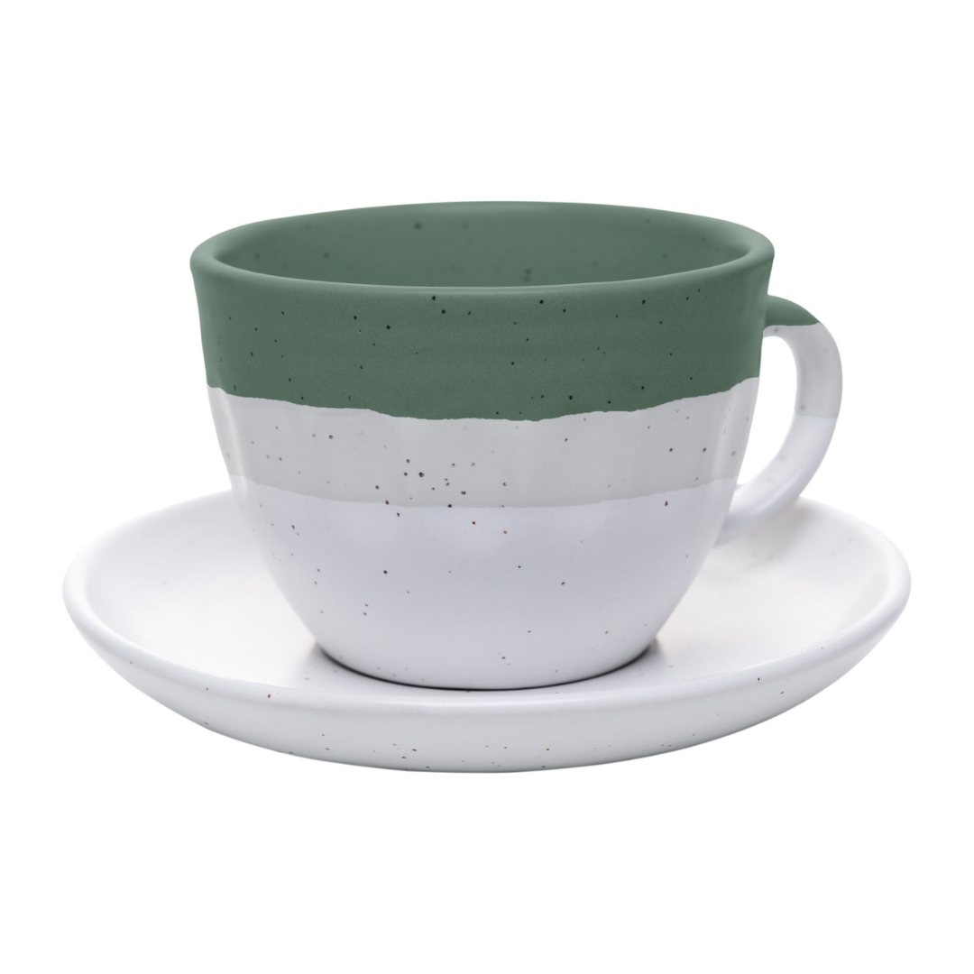 Jogo 4 Xícaras de Chá com Píres Cerâmica Ombre Verde 210ml